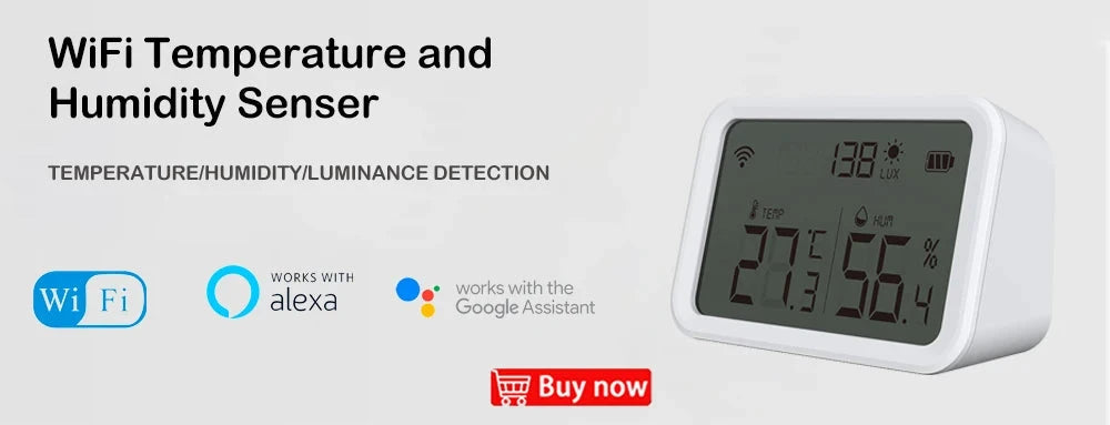 Tuya Smart WIFI Temperature and Humidity Sensor with Backlight LCD Display Indoor Thermometer Hygrometer Meter Support Alexa - AMULET RING STORE
