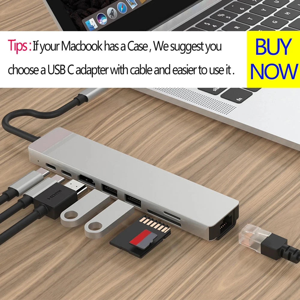 USB 3.1 Type-C Hub to HDMI Adapter 4K Thunderbolt 3 USB C Hub 3.0 TF SD Reader Slot PD For MacBook Air 13 15 Pro 14 M4 M3 M2 M1