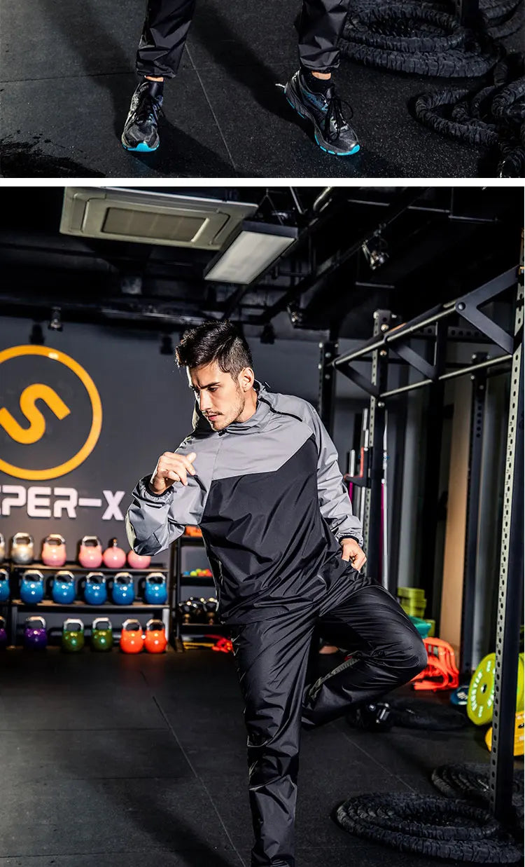 Sauna Suit Women Gym Clothing Set Men Pullover Hoodies Tops Running Fitness Exercise Sportswear Weight Loss Sweating Sports Suit