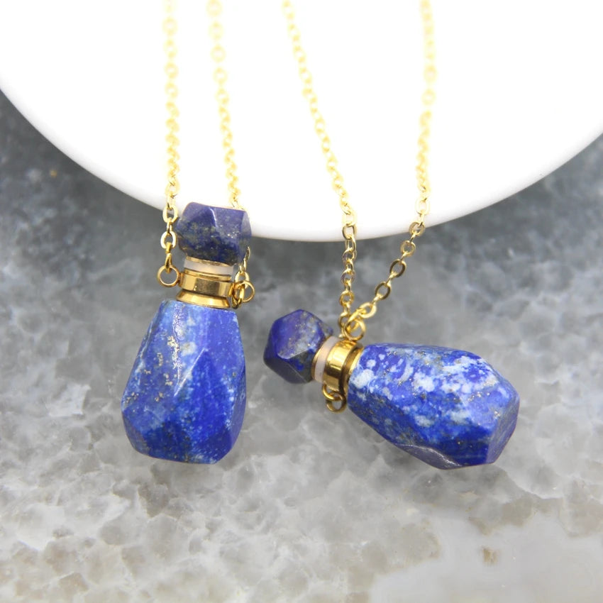 Natural Quartz Faceted Perfume Bottle Pendants Memorial Jewelry,Healing Gems Essential Oil Diffuser Vial Necklace,Women Gift - AMULET RING STORE