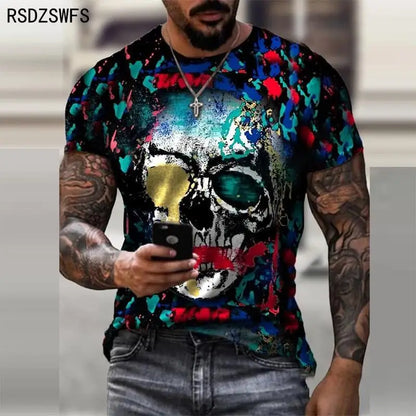 Personality 3D Printing Men's T-Shirt Skull Pattern for Men Demon Streetwear Handsome O-Neck Short Sleeves Casual Tshirt Top Tee - AMULET RING STORE