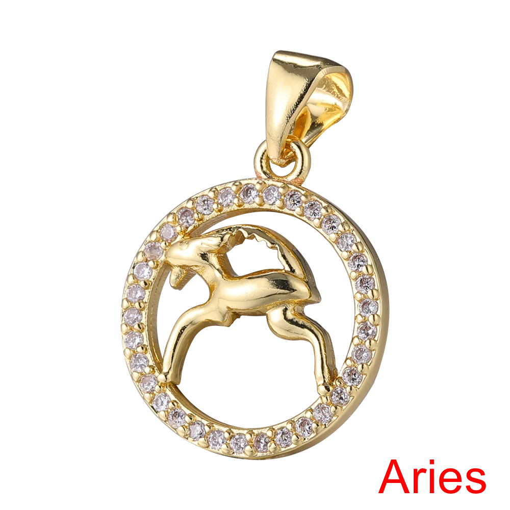 Juya DIY Imitation Pearl Shell 18K Gold Plated 12 Zodiac Charms For Handmade Fashion Birthstone Season Pendants Jewelry Making