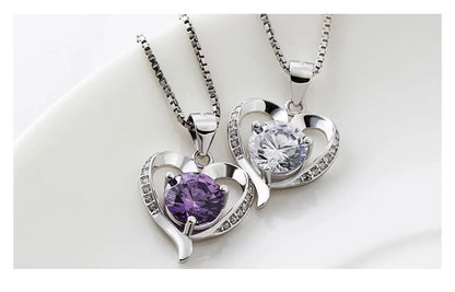 ZDADAN 925 Sterling Silver Heart Crystal Necklace For Women Fashion Jewelry Accessories