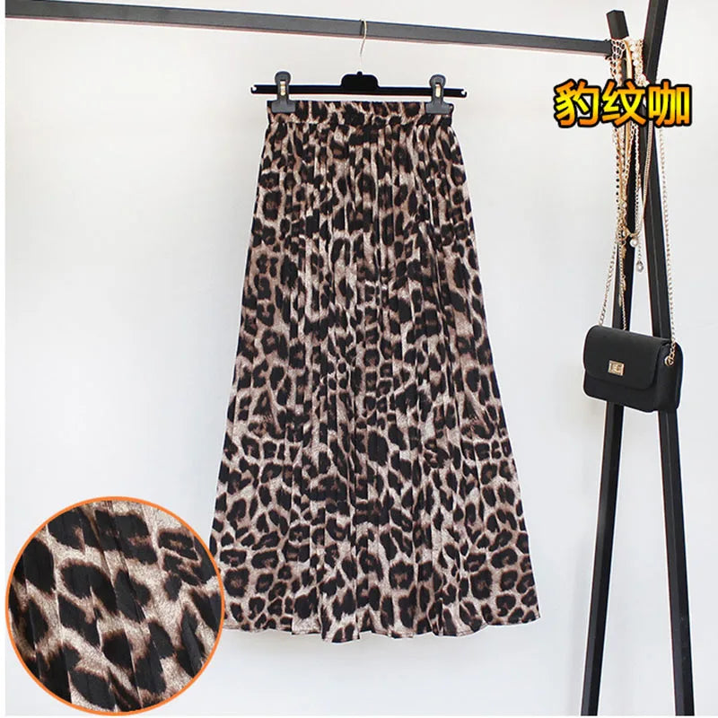 Women Summer Boho Chiffon Long Skirt Elegant Floral Print Pleated Skirts Elastic High Waist Casual Midi Skirt Women Clothes 2021