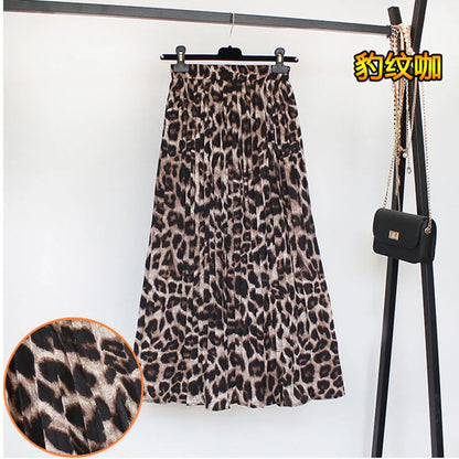 Women Summer Boho Chiffon Long Skirt Elegant Floral Print Pleated Skirts Elastic High Waist Casual Midi Skirt Women Clothes 2021