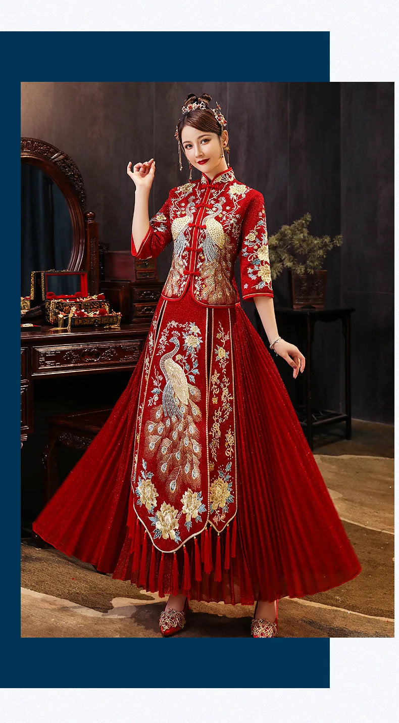Traditional Chinese Wedding Dress Oriental Style Dresses China Clothing Size 6XL 2020 Modern Cheongsam Red Qipao Long