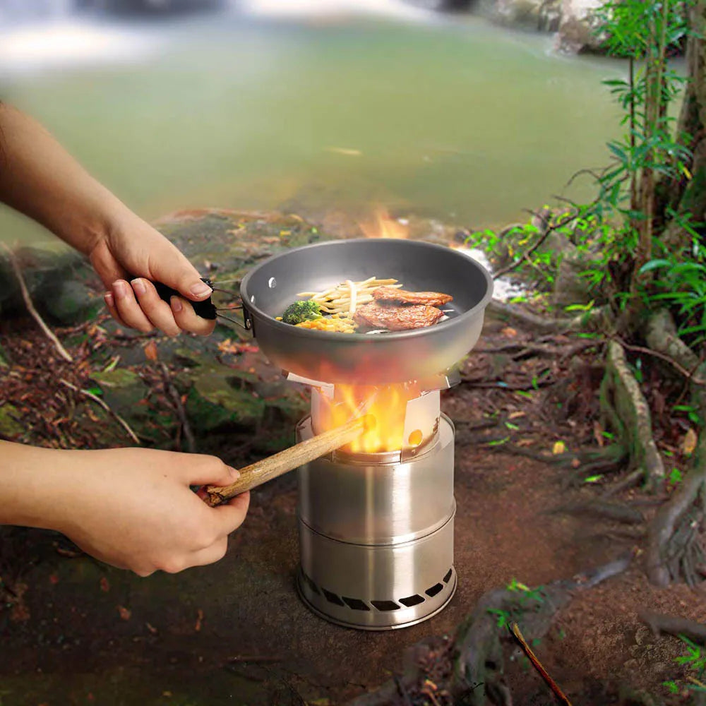 Portable Outdoor Camping Stove Wood Burning Mini Lightweight Stainless Steel Stove Picnic BBQ Cooker Travel Adventure Tools - AMULET RING STORE
