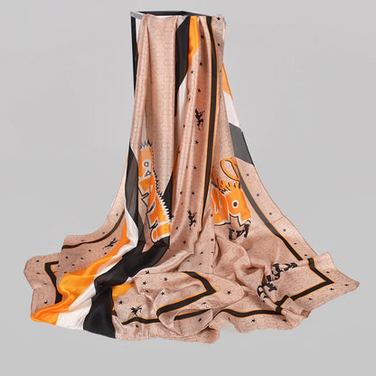 [BYSIFA] Navy Blue Chinese Roses Women Scarves Fall Winter Utrlong Top Grade Brand Trendy Silk Letters Long Scarf Shawl Wrap - AMULET RING STORE