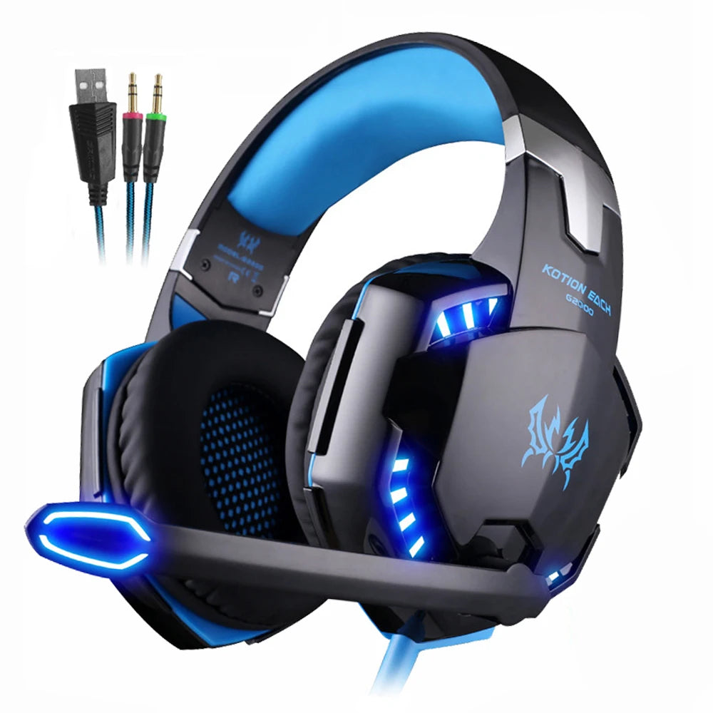 KOTION EACH Gaming Headset Casque Deep Bass Stereo Game Headphone with Microphone LED Light for PS4 Phone Laptop PC Gamer