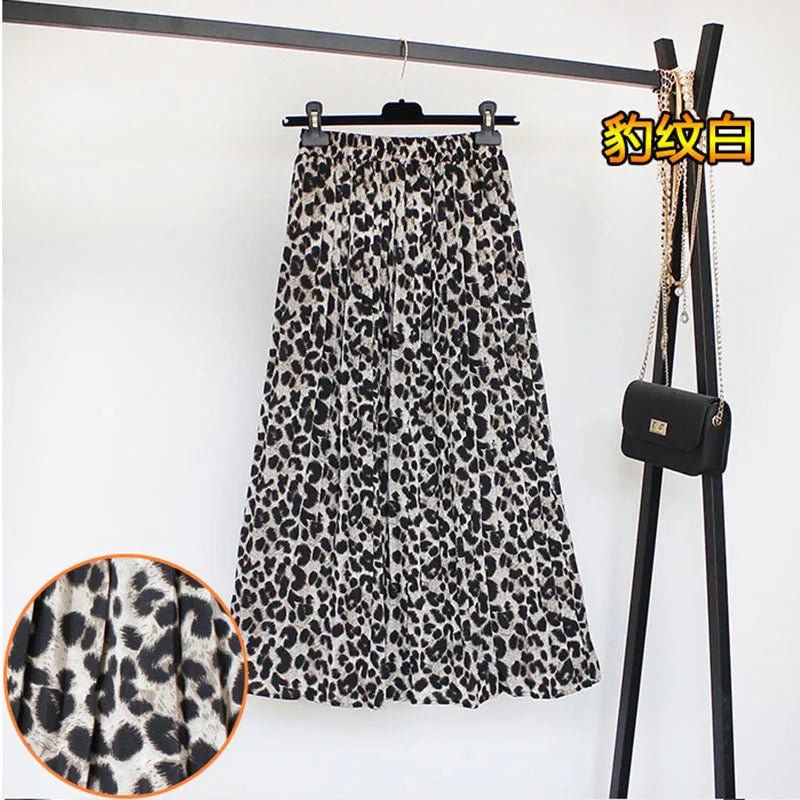 Women Summer Boho Chiffon Long Skirt Elegant Floral Print Pleated Skirts Elastic High Waist Casual Midi Skirt Women Clothes 2021