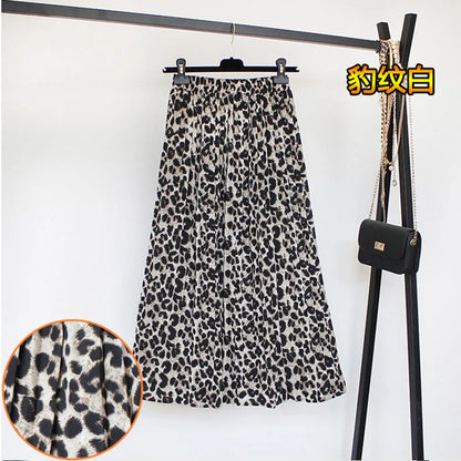 Women Summer Boho Chiffon Long Skirt Elegant Floral Print Pleated Skirts Elastic High Waist Casual Midi Skirt Women Clothes 2021