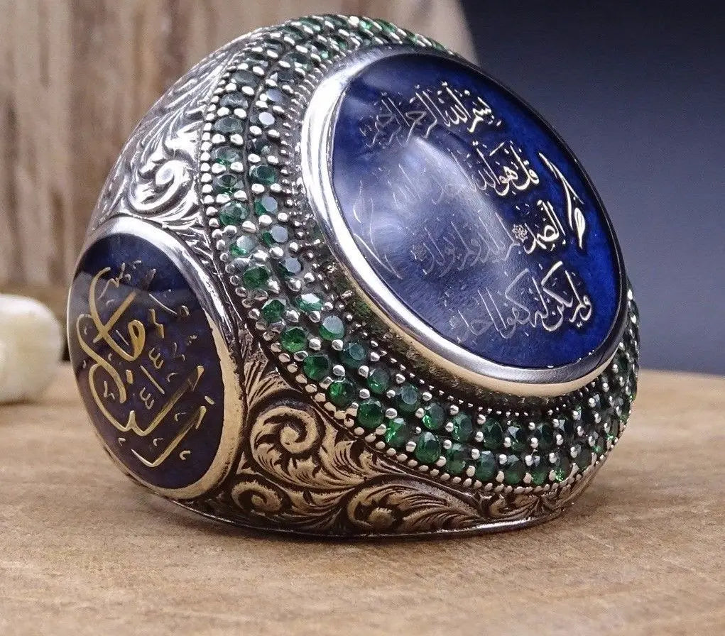 Turkish Handmade Men Lucky Stone Islamic Muslim Allah Ring AMULET RING STORE