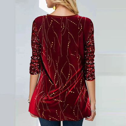 Fashion Print Women T Shirt Autumn Long-sleeved Casual O-neck Ladies Pullover Tops Vintage Floral Printed Female Office Shirts