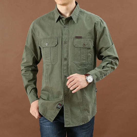 Spring Autumn Denim Men Shirts Long Sleeve 100% Cotton Camiseta Masculina Militar Safari Casual Shirt Size S-4XL 5XL 6XL