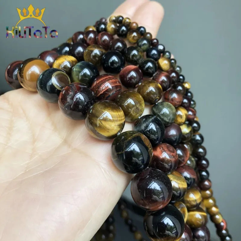 Natural Stone Multicolor Tiger Eye Round Loose Beads For Jewelry Making 4 6 8 10 12 14mm DIY Bracelet Accessories 15'' Strands - AMULET RING STORE