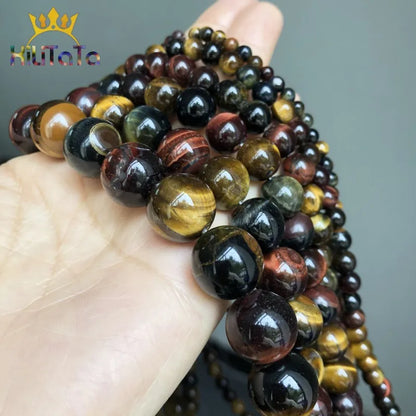 Natural Stone Multicolor Tiger Eye Round Loose Beads For Jewelry Making 4 6 8 10 12 14mm DIY Bracelet Accessories 15'' Strands - AMULET RING STORE