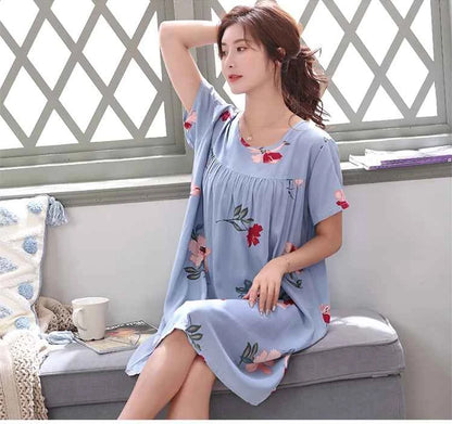 Women summer cotton nightgowns short-sleeved Korean loose big yards 4XL fit 100 kg nightshirt female floral print night dress