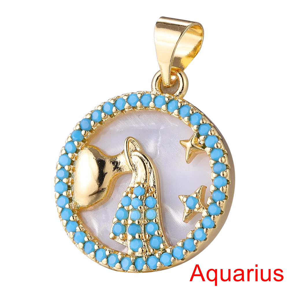 Juya DIY Imitation Pearl Shell 18K Gold Plated 12 Zodiac Charms For Handmade Fashion Birthstone Season Pendants Jewelry Making