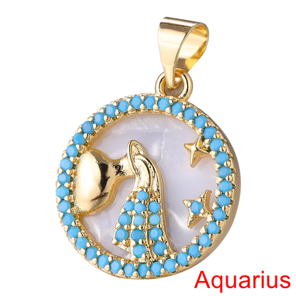 Juya DIY Imitation Pearl Shell 18K Gold Plated 12 Zodiac Charms For Handmade Fashion Birthstone Season Pendants Jewelry Making