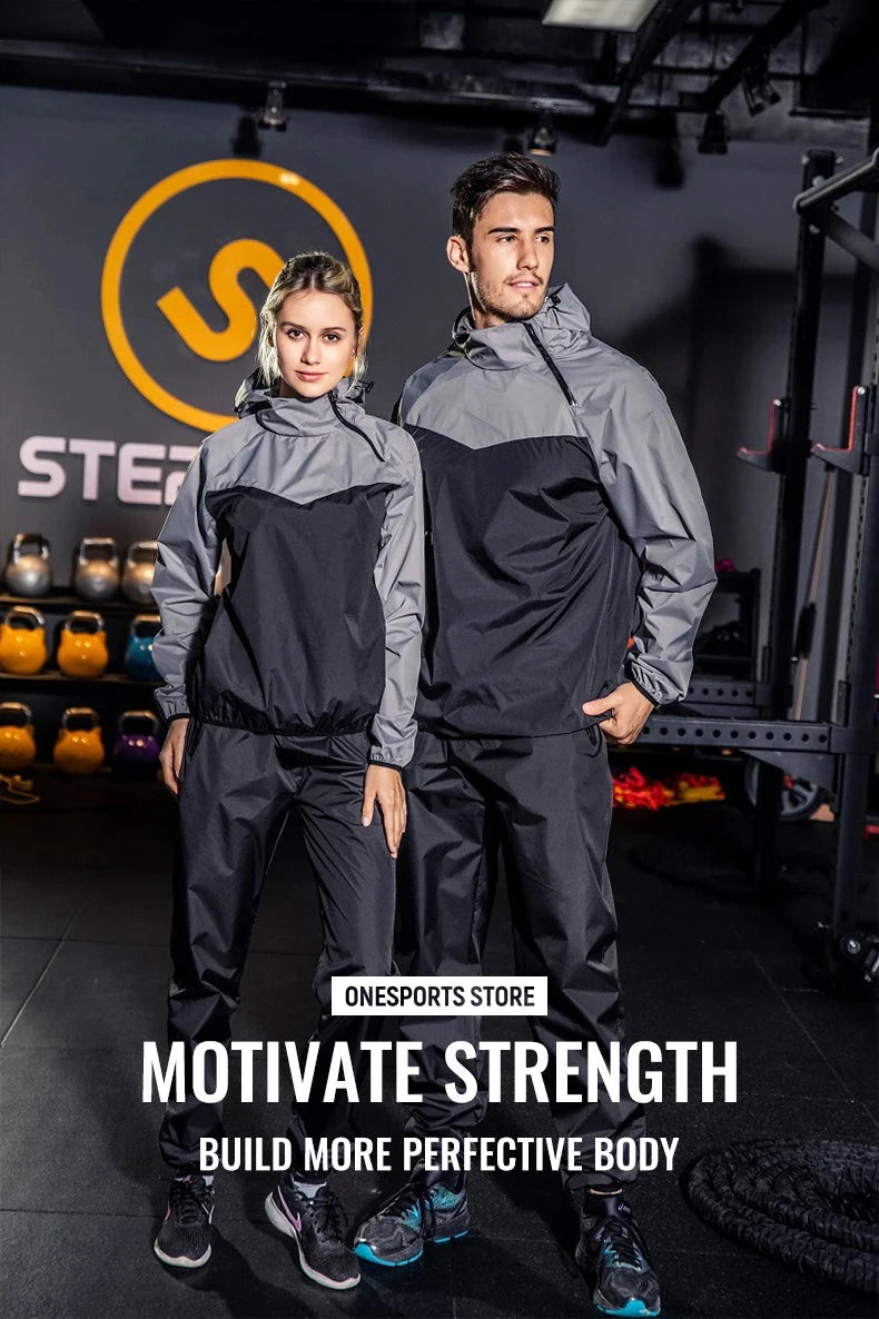 Sauna Suit Women Gym Clothing Set Men Pullover Hoodies Tops Running Fitness Exercise Sportswear Weight Loss Sweating Sports Suit