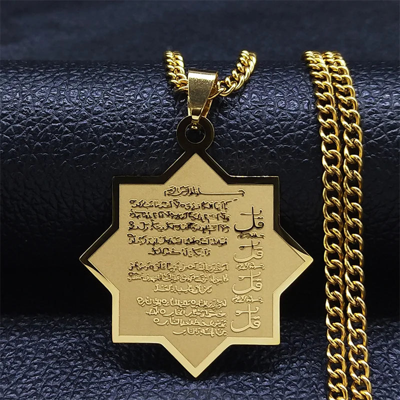 2024 Muslim Islamic Quran Stainless Steel Chain Necklace Women/Men Gold Color Necklaces Pendants Jewelry gargantilla N2279S05