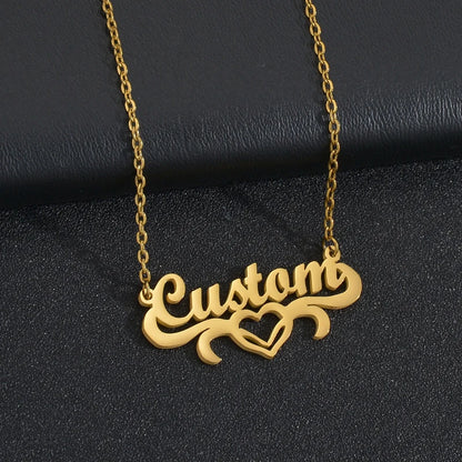 Personalized Love Heart Name Necklace - Stainless Steel Custom Jewelry