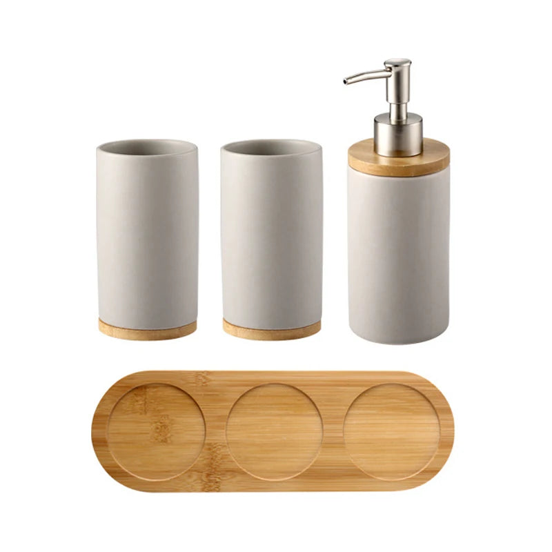 UNTIOR 3PCS Ceramic Bathroom Accessories Set Fashion Soap Dispenser Toothbrush Holder Tumbler Ceramic Household Bathroom Product - AMULET RING STORE