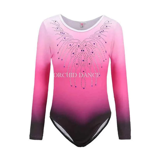 Hot Sale Cheap Kids Girls Child Pink Blue Purple Rhinestones Long Sleeve Leotards Gymnastics for sale