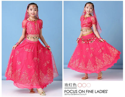 Children Indian Belly Dance Costume Girl Dress Bollywood Belly Dance 4Pcs/Set Performance Kids With Coins Accessories