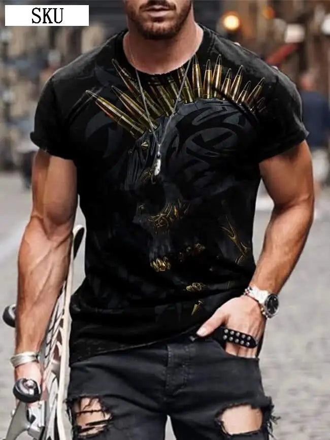 Personality 3D Printing Men's T-Shirt Skull Pattern for Men Demon Streetwear Handsome O-Neck Short Sleeves Casual Tshirt Top Tee - AMULET RING STORE