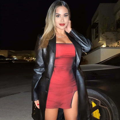 Mesh Double Layer Sexy Skinny Dress Women Sleeveless Party Bodycon 2023 Bandage Elastic Split Trend Clubwear Slim Outfit - AMULET RING STORE