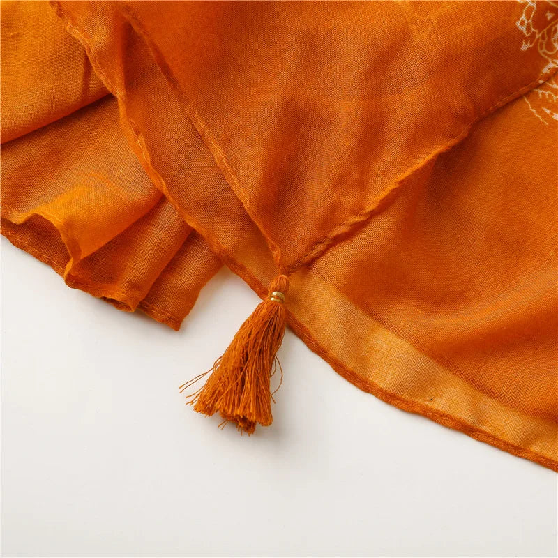 New Women Fashion Orange Cashew Floral Viscose Shawl Scarf From Aztec Ethnic Echarpe Foulard Femme Bufanda Muslim Hijab 180*90Cm - AMULET RING STORE