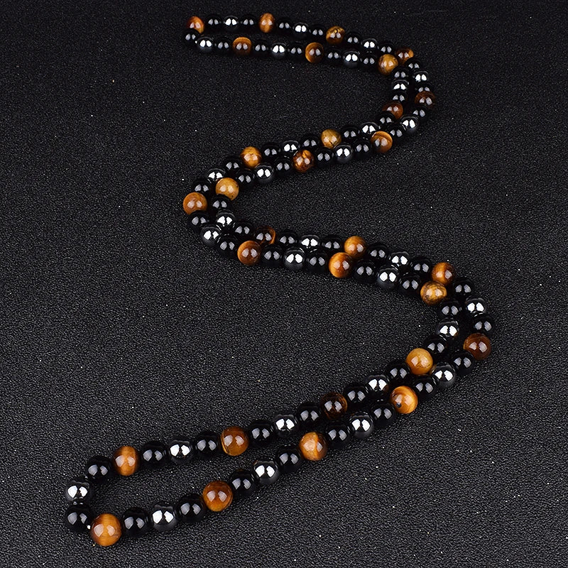 Natural Tiger Eye Stone Beads Necklaces Men Fashion Meditation Yoga Necklaces for Women New Design Handmade Reiki Prayer Jewelry
