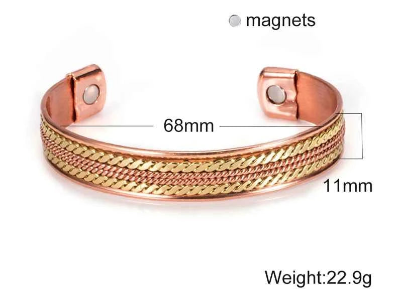 Twisted Pure Copper Bracelets Adjustable 11mm Wide Magnetic Therapy Arthritis Energy Bangles Benefits Cuff Jewelry for Women
