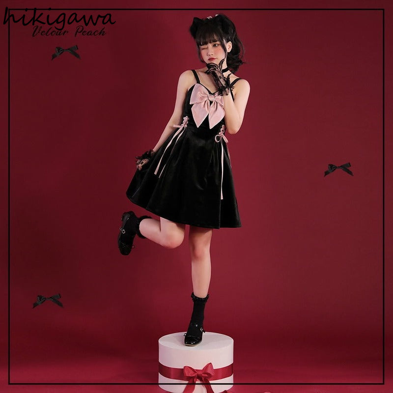 Hikigawa Woman Dresses Lolita Y2k Vestidos De Mujer Bandage Slim Dress Sexy Clothes Velvet Robe Femme Sleeveless Women Dresses - AMULET RING STORE