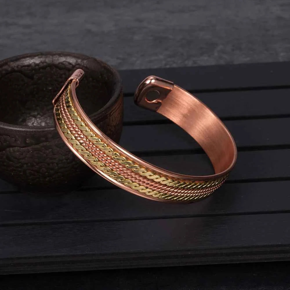 Twisted Pure Copper Bracelets Adjustable 11mm Wide Magnetic Therapy Arthritis Energy Bangles Benefits Cuff Jewelry for Women