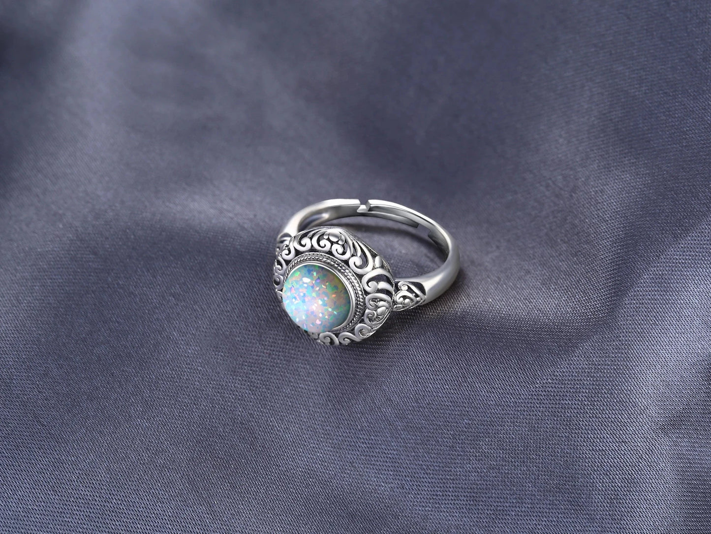 JewelryPalace Vintage 1.5ct Huge Created Opal Ring Unique Open Adjustable Cocktail 925 Sterling Silver Rings for Women Jewelry - AMULET RING STORE