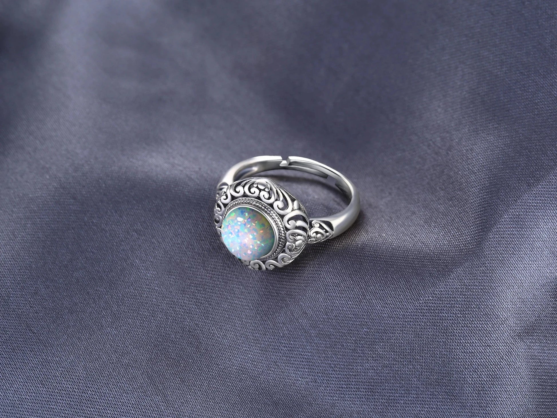 JewelryPalace Vintage 1.5ct Huge Created Opal Ring Unique Open Adjustable Cocktail 925 Sterling Silver Rings for Women Jewelry - AMULET RING STORE