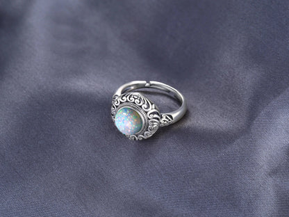 JewelryPalace Vintage 1.5ct Huge Created Opal Ring Unique Open Adjustable Cocktail 925 Sterling Silver Rings for Women Jewelry - AMULET RING STORE