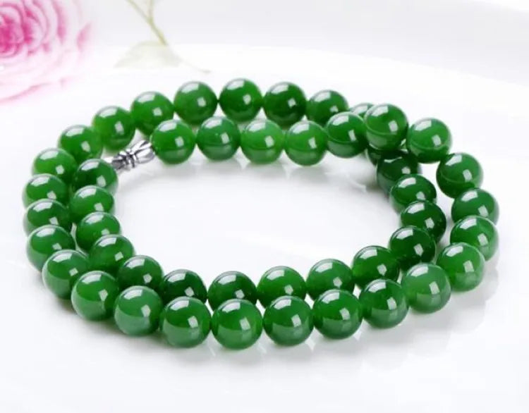 Genuine Natural Green Jade Beaded Necklace Women Fashion Charms Jewellery Real Chinese Jades Stone Accessories Fine Jewelry