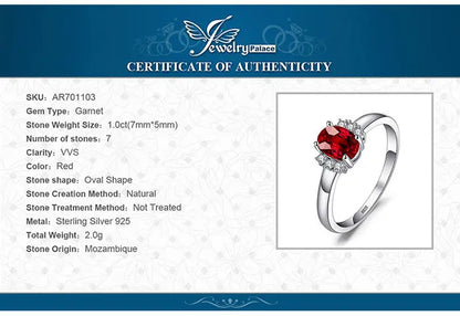 JewelryPalace Oval Red Natural Red Garnet 925 Sterling Silver Rings for Women Fashion Engagement Gemstone Birthstone Jewelry