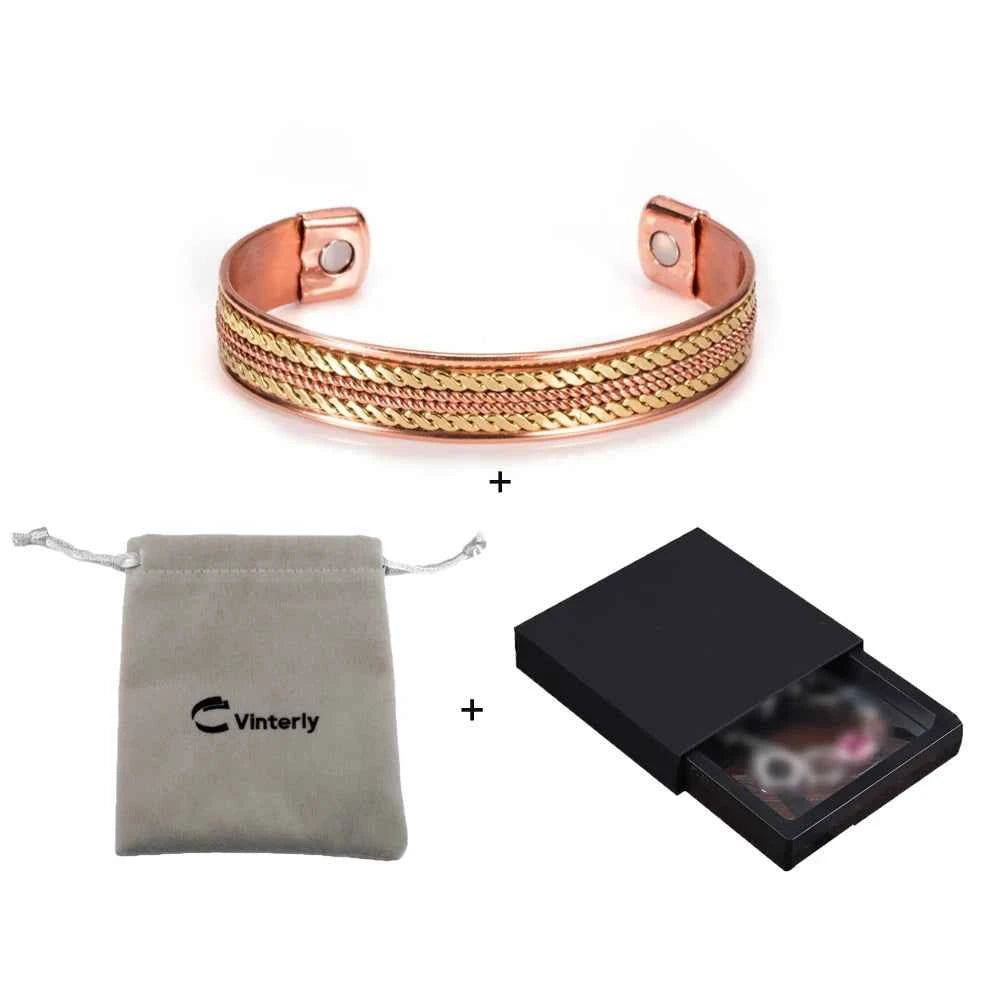 Twisted Pure Copper Bracelets Adjustable 11mm Wide Magnetic Therapy Arthritis Energy Bangles Benefits Cuff Jewelry for Women