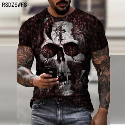 Personality 3D Printing Men's T-Shirt Skull Pattern for Men Demon Streetwear Handsome O-Neck Short Sleeves Casual Tshirt Top Tee - AMULET RING STORE
