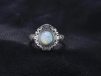 JewelryPalace Vintage 1.5ct Huge Created Opal Ring Unique Open Adjustable Cocktail 925 Sterling Silver Rings for Women Jewelry - AMULET RING STORE