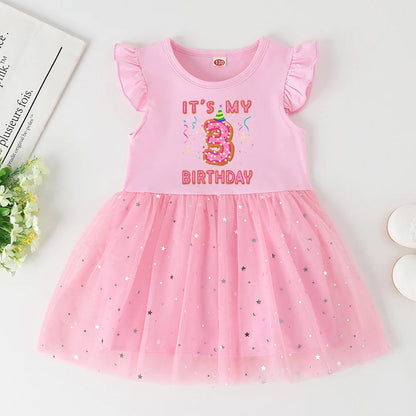 Baby Girl 1-6 Year Dress Cute Donut Number Birthday Outfit Girl Baby Dress Summer Clothes Kids Girl Party Tutu Outfits Dresses
