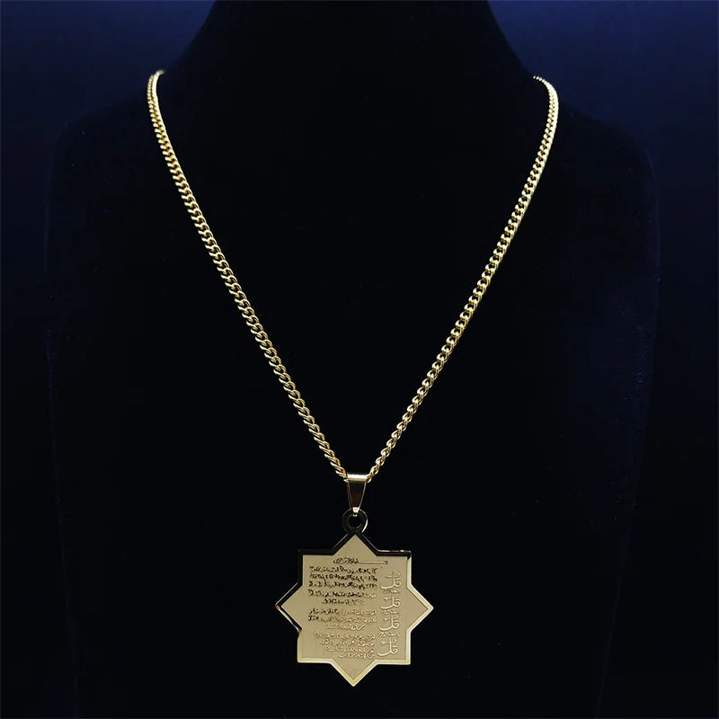 2024 Muslim Islamic Quran Stainless Steel Chain Necklace Women/Men Gold Color Necklaces Pendants Jewelry gargantilla N2279S05