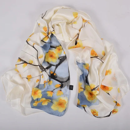 [BYSIFA] Navy Blue Chinese Roses Women Scarves Fall Winter Utrlong Top Grade Brand Trendy Silk Letters Long Scarf Shawl Wrap - AMULET RING STORE