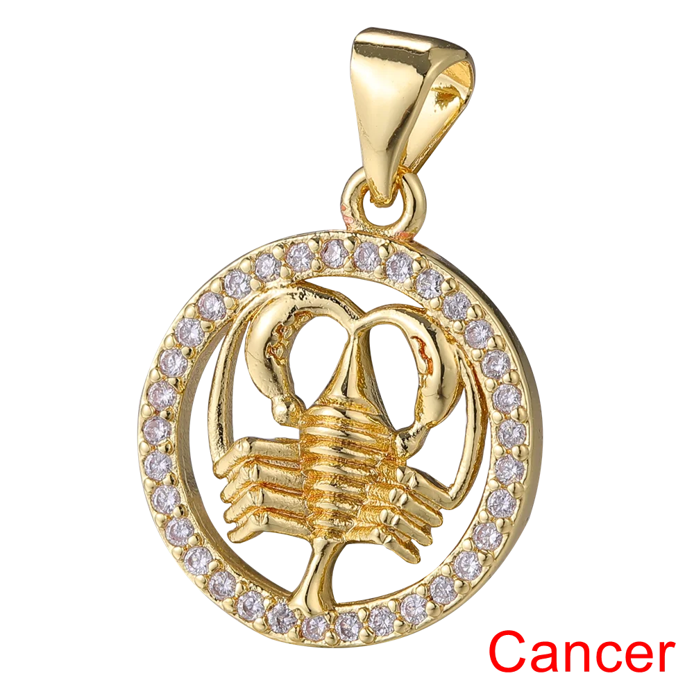 Juya DIY Imitation Pearl Shell 18K Gold Plated 12 Zodiac Charms For Handmade Fashion Birthstone Season Pendants Jewelry Making