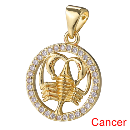 Juya DIY Imitation Pearl Shell 18K Gold Plated 12 Zodiac Charms For Handmade Fashion Birthstone Season Pendants Jewelry Making