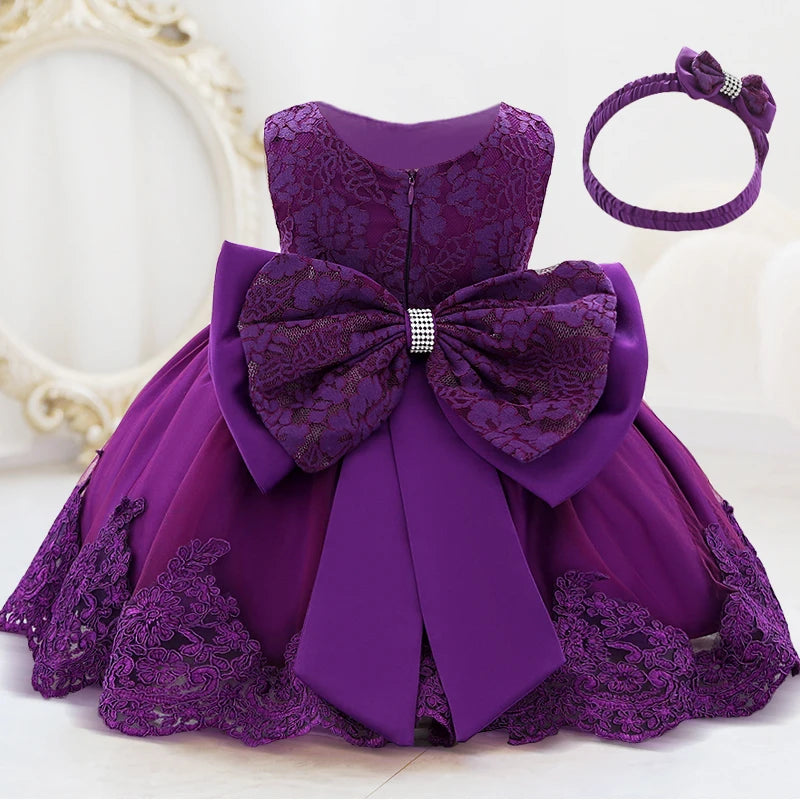 Infant White Pink First 1st Birthday Dress For Baby Girl Costume Big Bow Princess Baptism Girls Dresses Party Dress Child